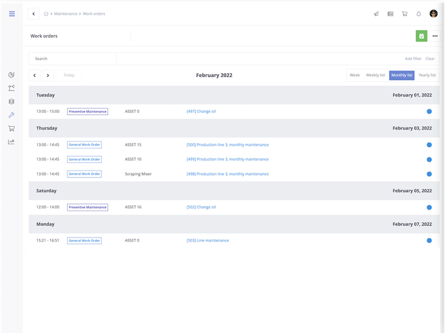 Facterra calendar view with scheduled maintenance across renewable energy sites